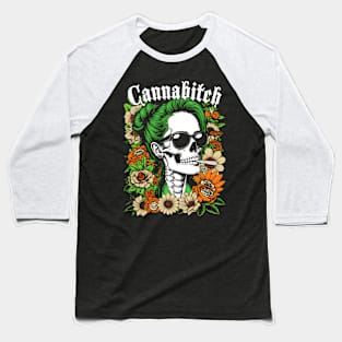 Canna Weed Smoker Stoner Skeleton 420 Pot Baseball T-Shirt